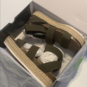 Olive Green Espadrille Platform Sandals